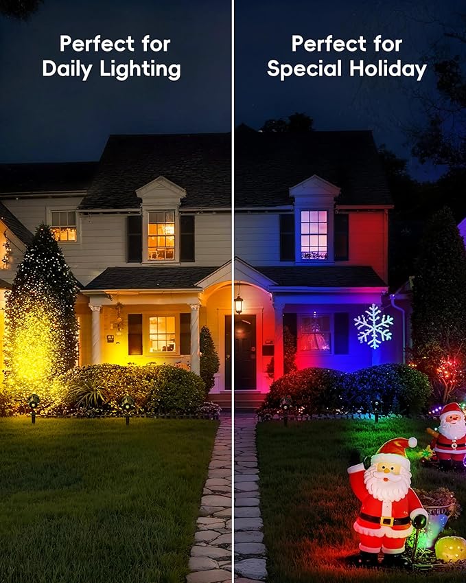 CORESLUX Christmas Smart Spot Lights Outdoor Color Changing Warm White Landscape Lights with APP and Remote Control Spotlight Waterproof for Garden Yard Patio Landscape