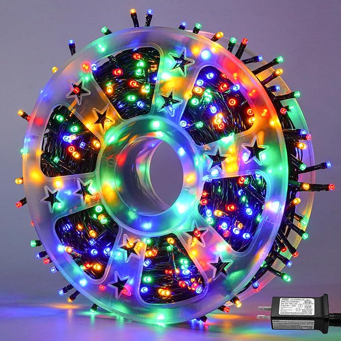 QITONG 500 LED 165ft Christmas String Lights Outdoor Waterproof Multicolor Lights wiht 8 Modes Green Wire Twinkle String Lights Plug in