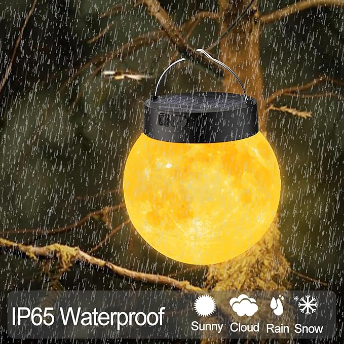 Solar Powered Garden Moon Lights 2 Pack 3D Moon Surface Printing Globe Light with Warm White LED LightsWaterproof Outdoor for LawnPatioYardCampingChristmas Lights Decor