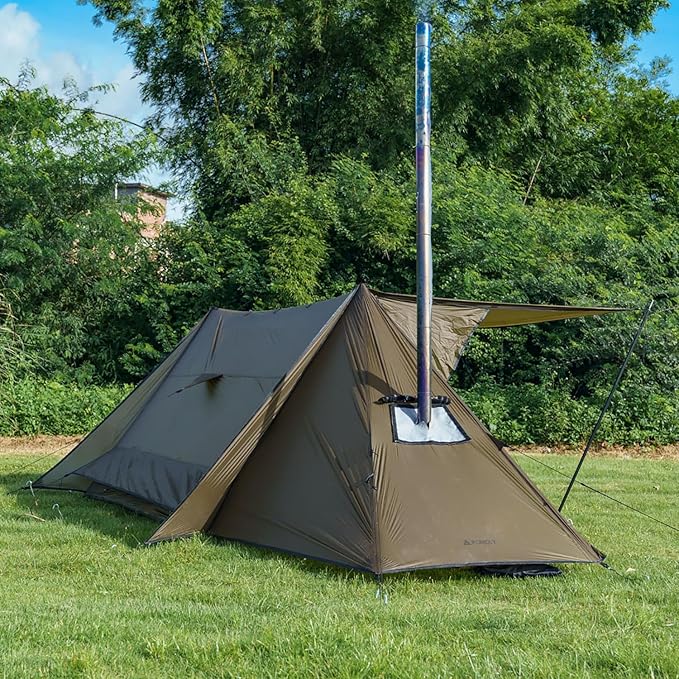 POMOLY Hot Tent Bushcraft Tent STOVEHUT 20 2.0 Ultralight Shelter with 4 Poles for 1-2 Person Camping Backpacking (Brown)
