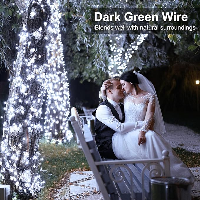 328FT 1000 LED Christmas Lights Plug in White Christmas Tree Lights Outdoor with Timer and 8 Modes Green Wire Waterproof String Lights for Indoor Yard Patio Xmas Holiday Decorations