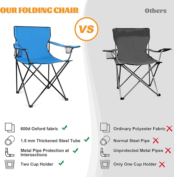 HaSteeL Camping Chairs 4 Pack Oversized Folding Chair with Cup Holders for Adults Portable Chair &amp Carry Bag for Outdoor Backyard Beach Lawn Patio Picnic Fishing Oxford Fabric &amp Heavy