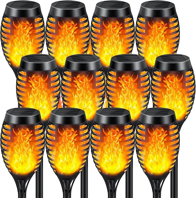 Solar Lights Outdoor 12 Pack Solar Torch Light with Flickering Flame Waterproof Outdoor Lighting Solar Powered Pathway Lights Decoration Lighting for Garden Yard Patio Auto On/Off