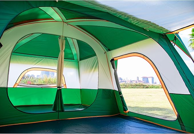 KTT Extra Large Tent 10-12-14 Person(A)Family Cabin Tents2 Rooms3 Doors and 3 Windows with MeshStraight WallWaterproofDouble LayerBig Tent for OutdoorPicnicCampingFamily Gathering