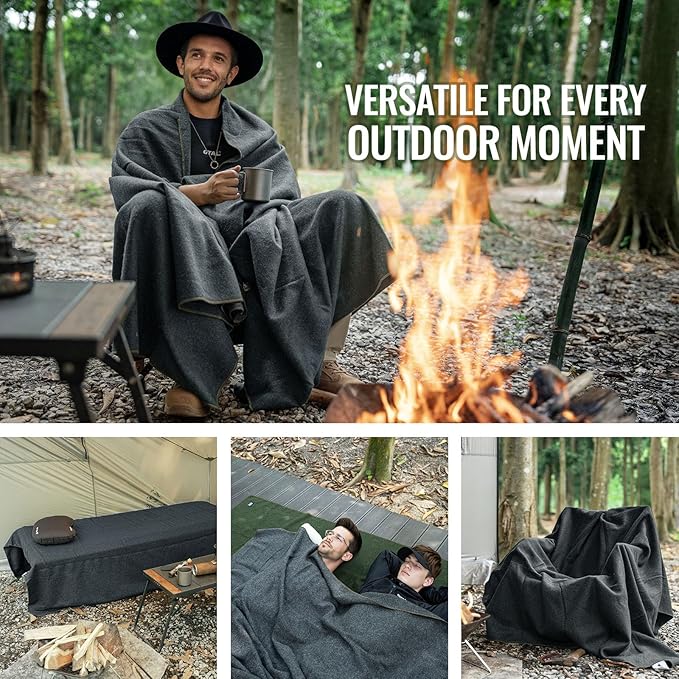 ONETIGRIS Wool BlanketWool Camping Blanket Warm Thick Washable Large Car Blanket Great for Camping Outdoors Sporting Events Survival Kits 64in x 87in