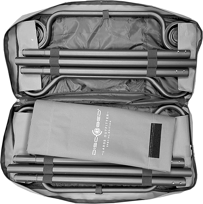 Disc-O-Bed Large Outdoor Convertible 2 Person Bench and Double Camping Cot Portable Bed Bunk System for Adults Grey