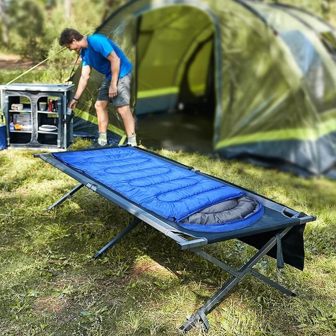 Portal Folding Portable Camping Cot Guest Bed with Carry Bag and Side Storage Organizer Camping Cots for Adults Sleeping Away Tent Sleeping Cot Bed Supports 300 LBS Black