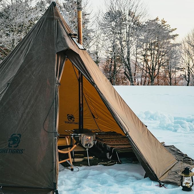 OneTigris Rock Fortress Hot Tent with Stove Jack 4 Season 4-6 Person Tipi for Camping Backpacking Hunting Fishing - Waterproof Wind-Proof