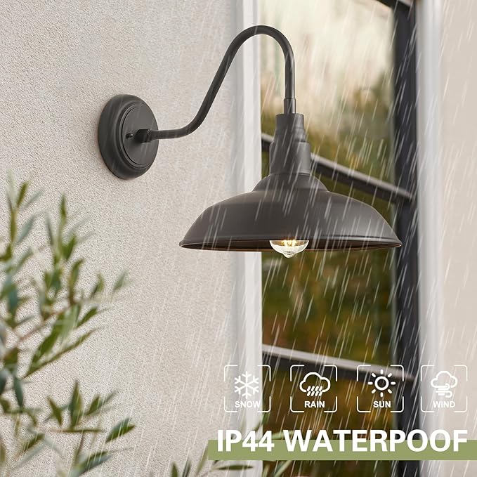 2 Pack Outdoor Barn Farmhouse Light with 14in Dome Exterior Gooseneck Lights Fixture for House Dark Bronze Outside Wall Mount for Porch Patio Entryways