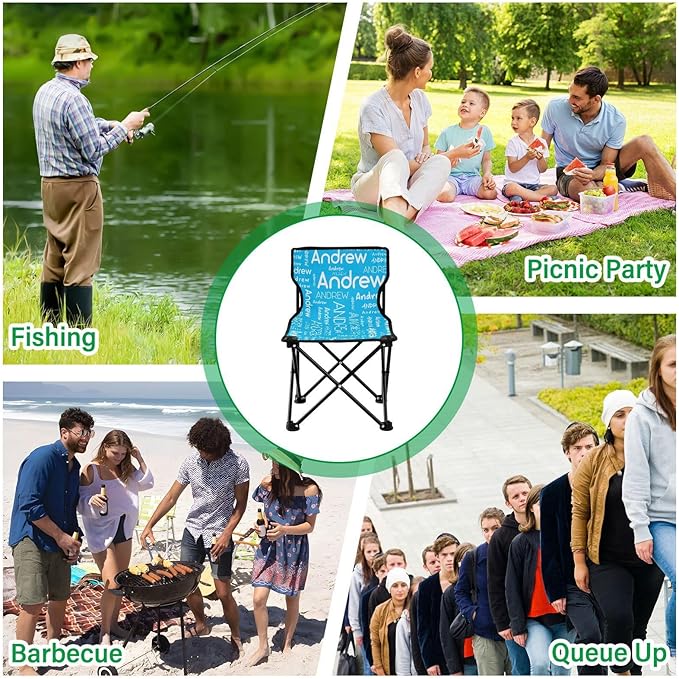 Sinestour Sky Blue Custom Folding Camping Chair for Teen Child Personalized Name 14.6×14.6in Portable Outdoor Chair with Carry Bag for Beach Picnic Travel
