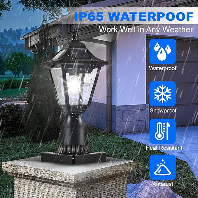 2 Pack Solar Post Lights with Pier Mount Base 6000K Motion Sensor Solar Lamp Post Light Waterproof Outdoor Post Lantern for Garden Patio Outside Pole Pillar (Cool White)