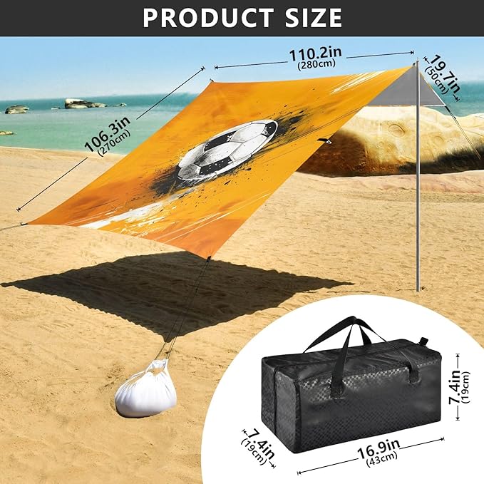 Camping Sun Shelters Graphic Design Soccer Beach Canopy 126 * 110.2in