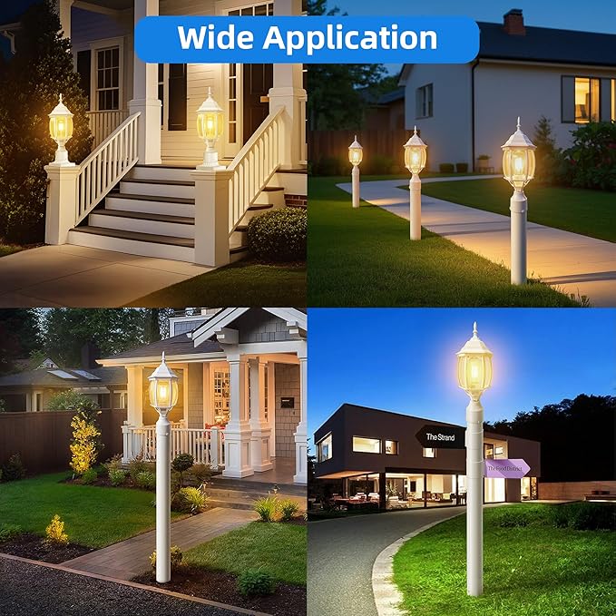 2 Pack White Outdoor Lamp Post for Patio Pathway 17inch White Outdoor Post Light Fixture for House Pier Mount Outside Lighting Exterior Pole Lamp 17” Coach Light