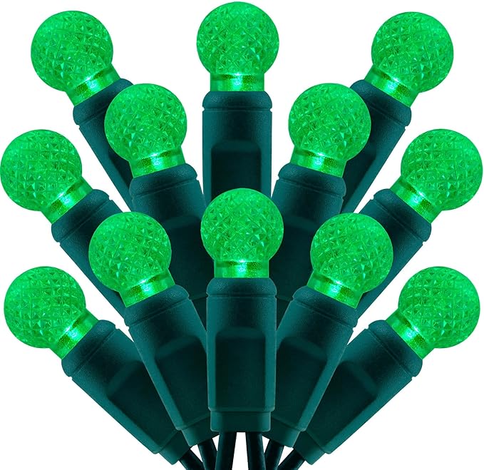 100 Green Raspberry One-Piece LED Christmas Lights 33 ft Green Cord High Waterproof UL Certified G12 Outdoor String Lights