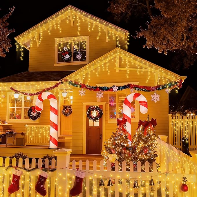 YEGUO 66ft 800 LED Icicle Lights Outdoor 160 Drops Icicle Christmas Light Connectable 8 Modes Warm White Xmas Icicle Lights with Memory Timer