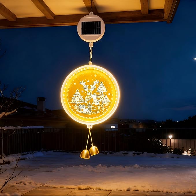 Solar Reindeer Light - Outdoor/Indoor Christmas Decoration with Carved Design Auto On/Off USB Backup for Window Garden Patio