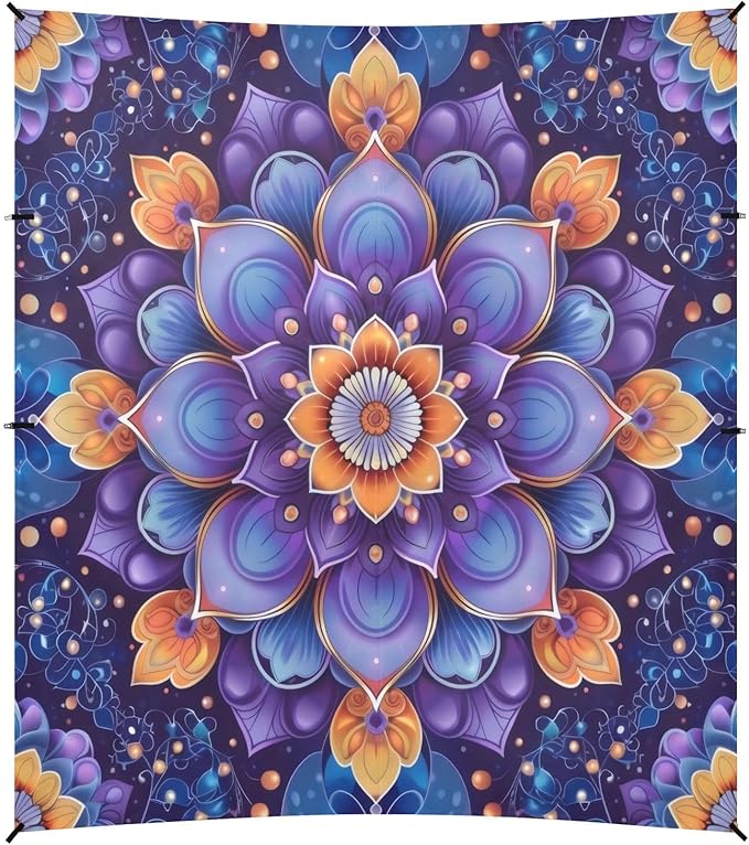 Abstract Mandala Purple Beach Tent Sun Shelter 9.2' x 10.5' Beach Canopy with 4 Sandbags 4 Stability Poles Sand Shovels - Tent Canopy for Beach Camping Fishing Picnics