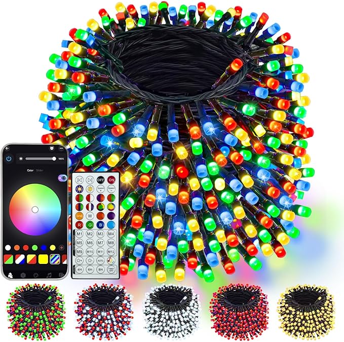 500LED Smart Color Changing Christmas Lights App Controlled 175FT Waterproof RGB Twinkle String Light Music Sync Multiple Modes Christmas Lights with Remote &amp Timer Indoor Outdoor Xmas Decoratio