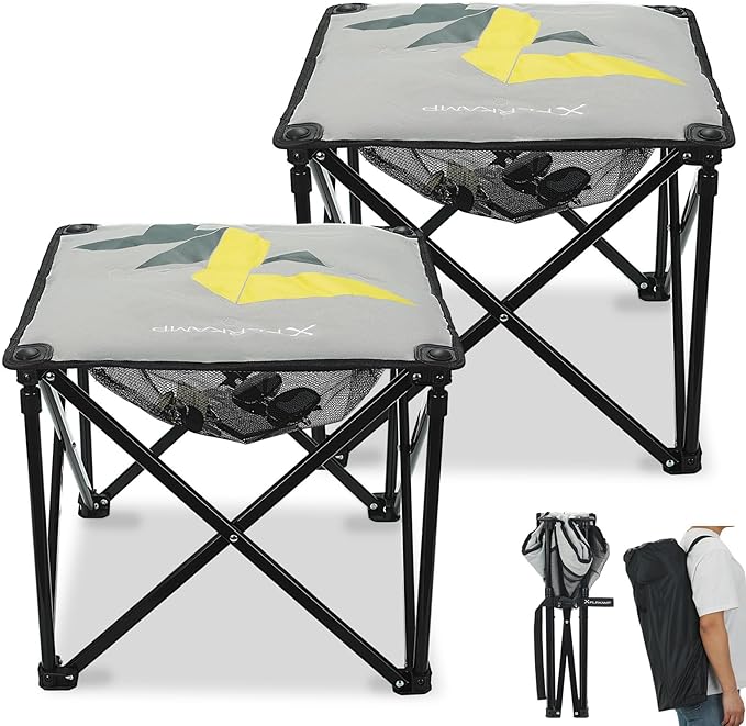 Padded Camping Stool 18 Inch Oversized Camping Foot Rest 500lb Camping Chairs Outdoor Footstool Portable Camping Ottoman for Camping Gardening Fishing w/Storage Net Carry Bag (2 Grey)