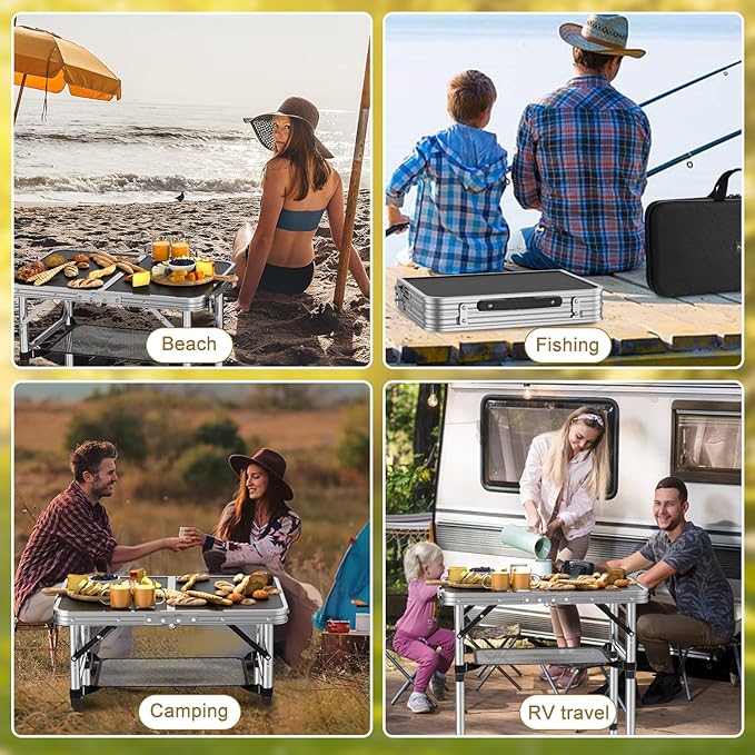 Folding Camping Table 2 FT Folding Portable Camping Table Outdoor&ampIndoor Picnic Table with 3 Adjustable Height Max 27.1Lightweight Aluminum Camping Tables Car Camping Essentials-Black