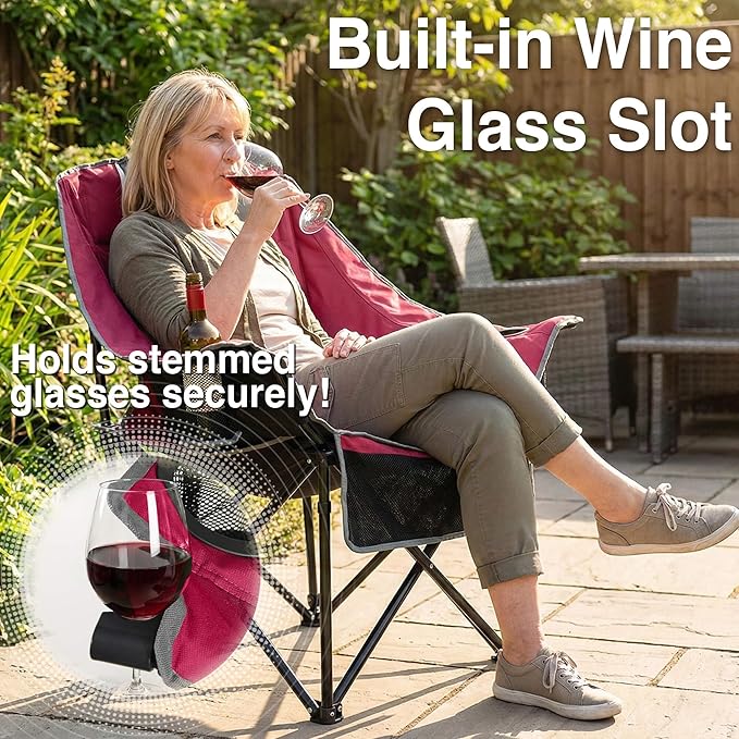 Oversized Camping Chair for Adults - Heavy Duty 400 lbs Padded Folding Chair with Wine Glass Holder 2 Cup Holders &amp Side Pockets Portable Carry Bag for RV Tailgating Lawn