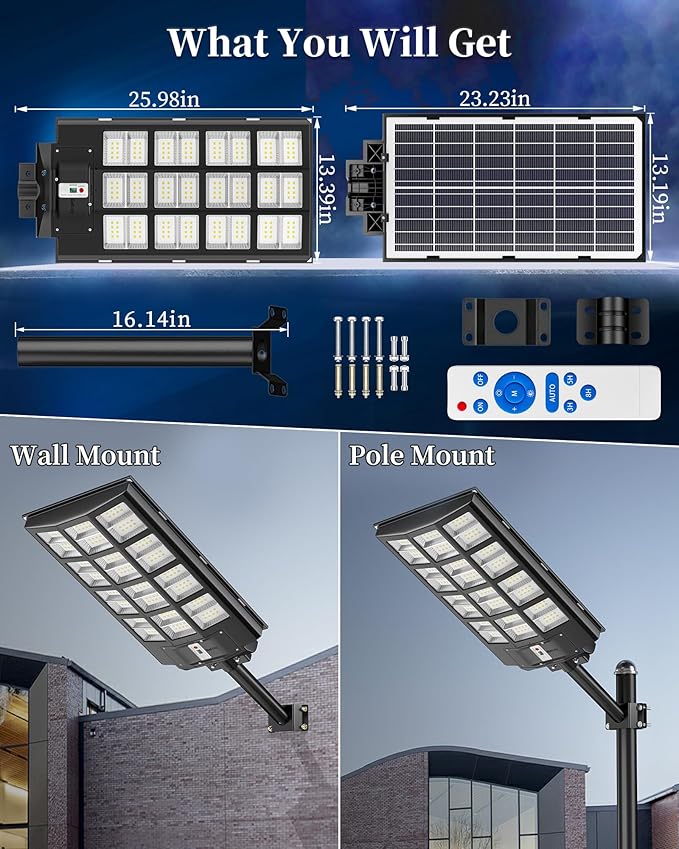 Gefolly SL-7000W Solar Street Light Outdoor Wide Angle Commercial Parking Lot Lights Dusk to Dawn 6500K Flood Security Light IP67 Lamp for Basketball Court Yard