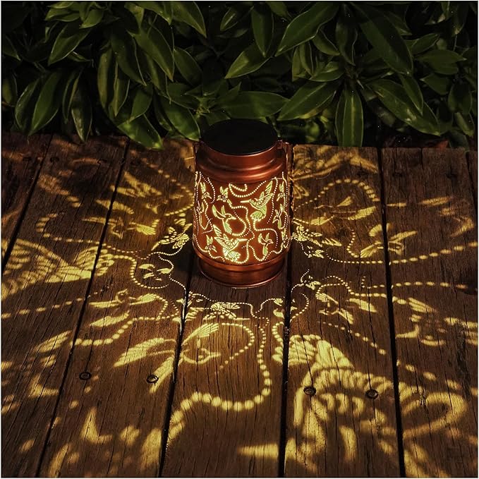 2 Pack Solar Hummingbird Lanterns Outdoor Hanging Decor LanternWaterproof Hollow Out Metal Decorative Garden LightGraceful Decoration for PatioYardLandscapeWalkwayFestival
