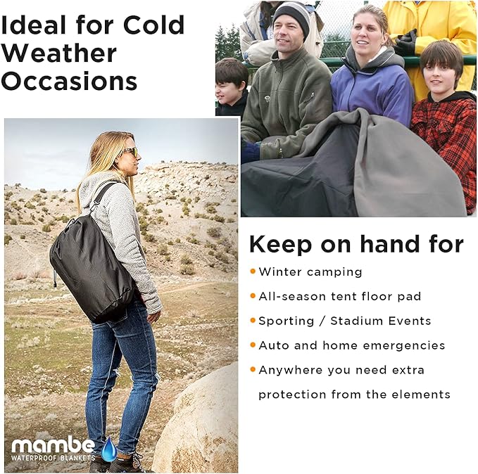 Mambe Super Extreme Weather Outdoor Blanket - Red - 100% Waterproof &amp Windproof - Insulated Polarfleece Blanket for Activities Like Cold Weather Camping &amp Winter Sports Machine Washable
