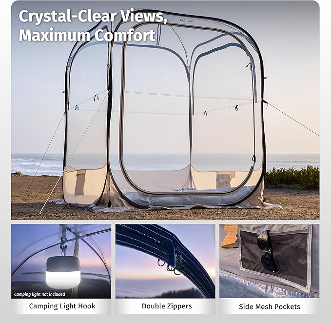East Oak Weather Sports Tent for Fishing Sports Event | Pop Up Bubble Tent Instant Sun &amp Rain Shelter | No Condensation Spacious Interior Ultra Visibility | All Weather Protection | 6 x 6 FT