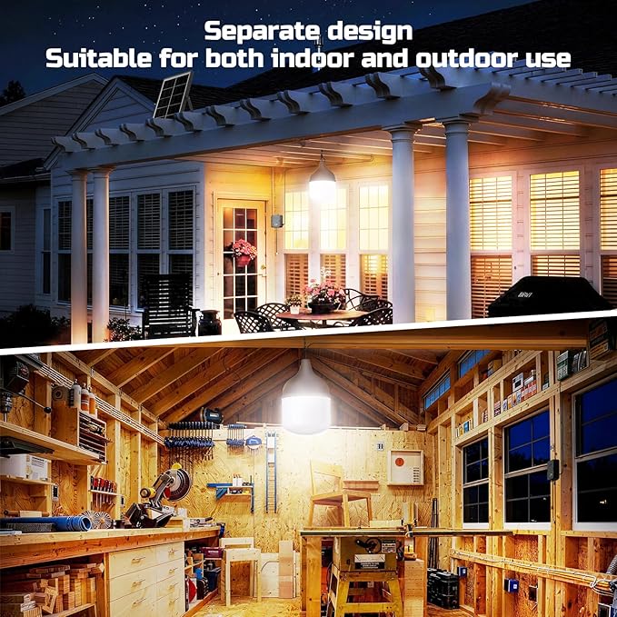 Solar Shed Light Indoor Outdoor 2200LM Pendant Light Daytime Available with Pull String Dusk to Dawn Solar Indoor Lights 3 Lighting Modes IP65 Waterproof for Barn Gazebo Shop Garage