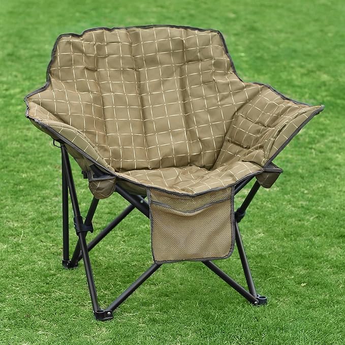 SUNNYFEEL Oversized Camping Chair Folding Moon Saucer Chair Padded Cushion Heavy Duty for Adults 500 LBS Portable Camp Lawn Chair with Storage for LoungePatioOutdoorIndoorPorch