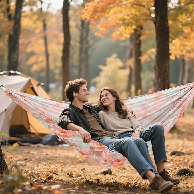 ALAZA Dreamy Rose Flowers Floral Camping Hammocks Single or 2 Person 500 lbs Portable Parachute Travel Hammock w/Tree Straps for Hiking Backpacking Indoor Outdoor