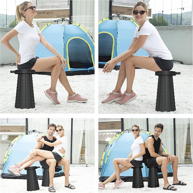 ALEVMOOM Collapsible Stool with Cushion Capacity 440lbs Adjustable Height Portable Telescoping Folding Stool for Outdoor Camping Travel Hiking Fishing