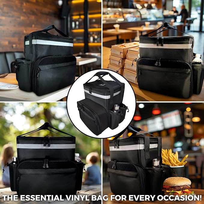 Insulated Food Delivery Backpack made with Expandable 1680D commercial-grade fabric features customizable Velcro patch area for branding ideal for bike deliveries Uber Eats DoorDash Grubhub