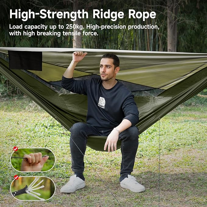 Camping Hammock with Mosquito Net and Sunshade Backpacking Hammock with Ridge Rope Tree Straps Lightweight Portable Hammocks for Outside Hiking and Travel