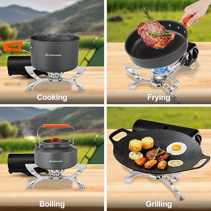 Odoland Portable Camping Stove Butane 1400W Gas Stove Collapsible Backpacking Stove for Indoor Outdoor Cooking Hiking and Picnic