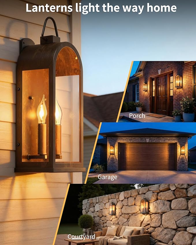 Outdoor Wall Light Fixtures 2-Light Porch Lights Outdoor Matte Bronze Exterior Waterproof Wall Sconce with Glass Shade Outside Lantern for House Doorway Patio Entryway E12 Socket 2 Pack
