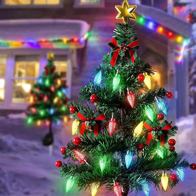Dremisland Solar Christmas Tree Outside 4Pack Waterproof Solar Xmas Trees with 80 LED Lights 2 Flashing Modes Solar Christmas Decorations Outdoor Yard Garden Patio Cemetery Porch Pathway Decor