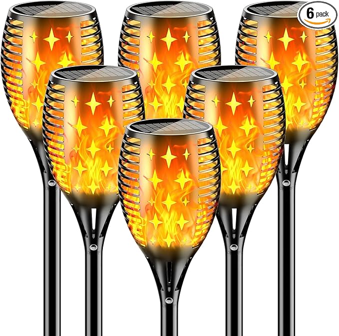 YoungPower 43'' Large Solar Torch Light Flickering Flames Waterproof Outdoor Decoration Light for Yard Driveway 6 Pack