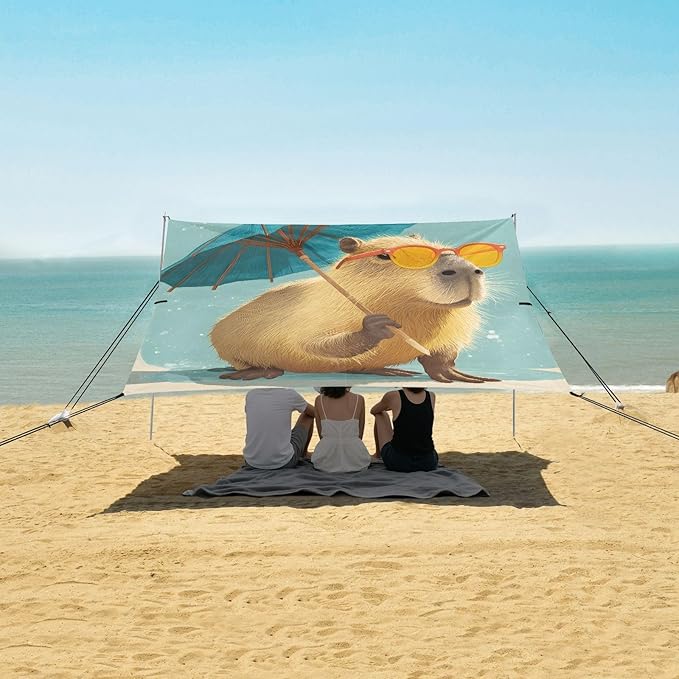 Capybara Umbrella Camping Sun Shelter Beach Tent Portable Beach Sun Shade Outdoor Canopy for Camping Trips Fishing Picnic