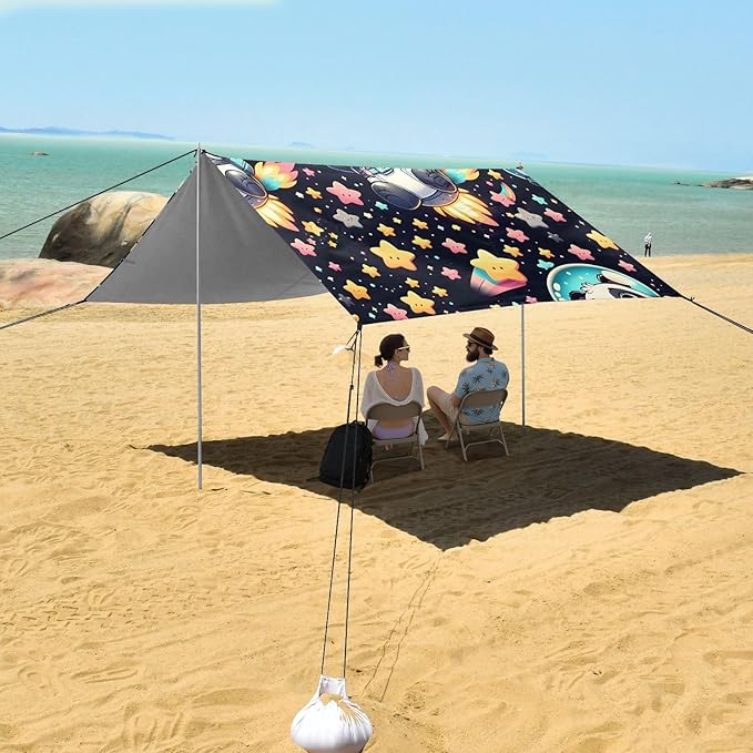 Cute Cartoon Space Panda Stars Camping Sun Shelter Beach Tent Portable Beach Sun Shade Outdoor Canopy for Camping Trips Fishing Picnic