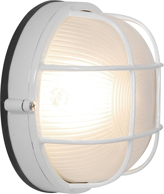 Nauticus - Round 7dia Wet Location Bulkhead - White Finish - Frosted Glass Shade