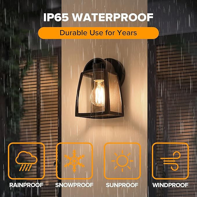 LUTEC Outdoor Wall Light Fixtures Exterior Waterproof Wall Lantern with Clear Glass Shade Aluminum Modern Matte Black Porch Sconce Outdoor Lighting for Garage Entryway Yard