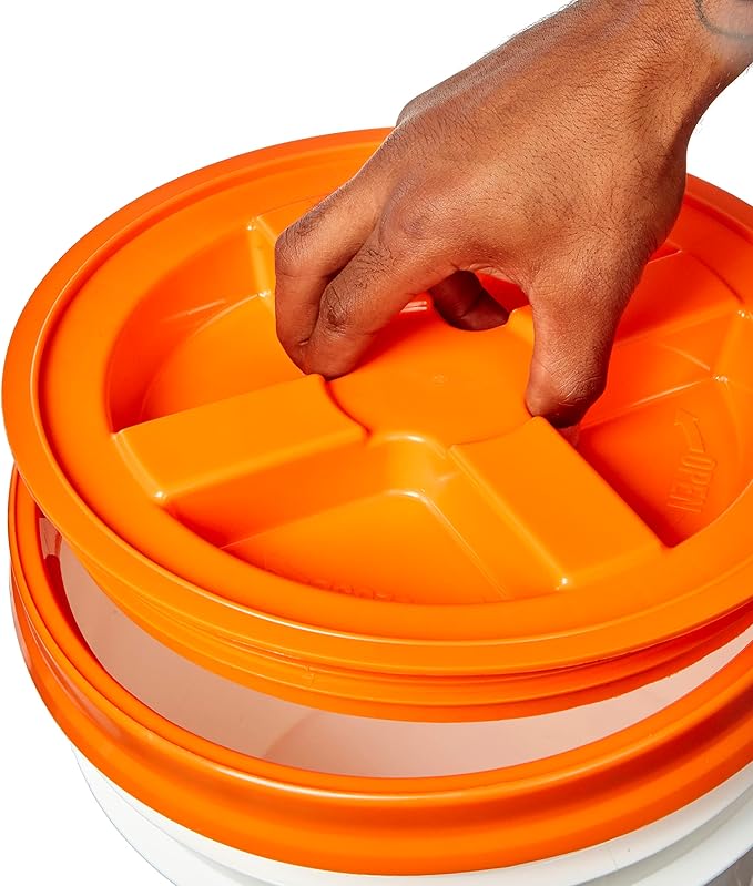 Gamma Seal Lids for 3.5 5 6 and 7 Gallon Buckets – Pack of 12 Orange Gamma Lids – Food Grade BPA Free Reusable Lids Made in USA