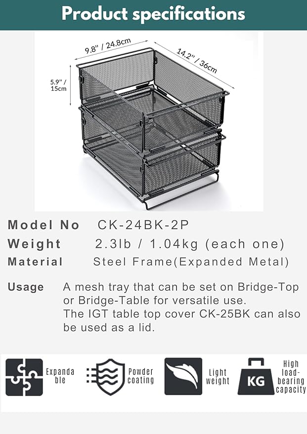 camping moon 2-pack IGT Mesh Box Bridge Table Tray Storage Case CK-24BK-2P