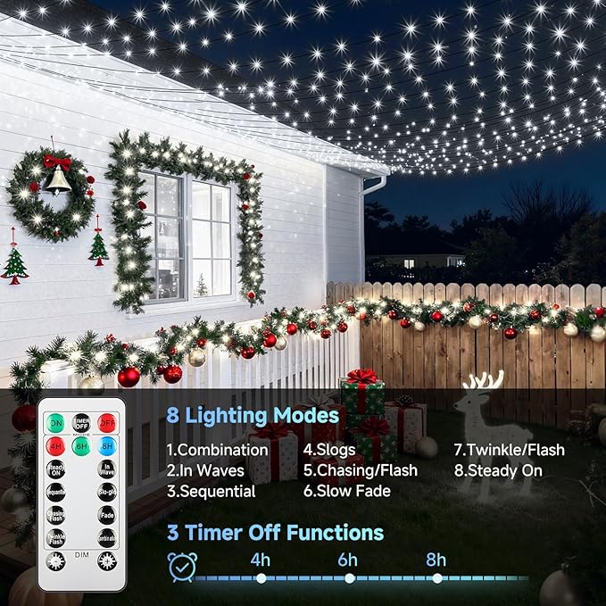 Mlambert 1500 LED Christmas Lights 492FT Outdoor Waterproof Dimmable Fairy Lights with Remote 8 Modes Indoor Lighting for Holiday Décor Cool White