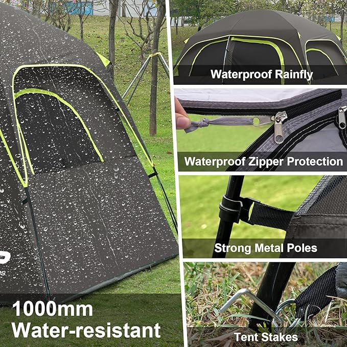 CAMPROS CP Upgraded 6/8 Person Camping Tents Waterproof Windproof Family Tent with Larger Mesh Windows &amp Door Double Layer Easy Set Up All-Season Dome Tent with Top Rainfly &amp Carry Bag