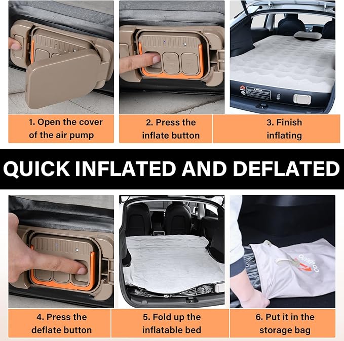 Coverado Tesla Model Y Air Mattress One Click Self Inflating Tesla Y Sleeping Pad Wireless Pump &amp Light Function 4.5 Thick Comfort Flocking Model Y Air Bed Tesla Model Y Mattress Fit 2020-202