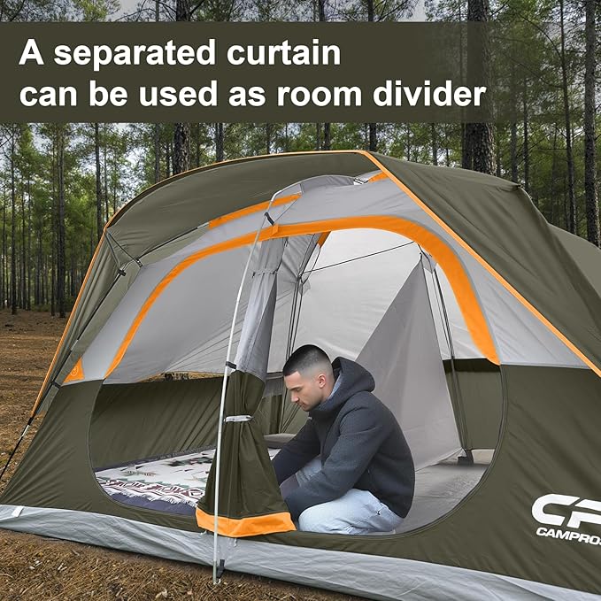 CAMPROS CP Upgraded 6/8 Person Camping Tents Waterproof Windproof Family Tent with Larger Mesh Windows &amp Door Double Layer Easy Set Up All-Season Dome Tent with Top Rainfly &amp Carry Bag