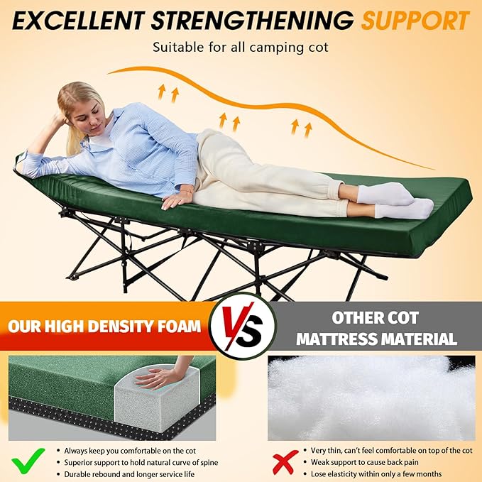 CYMULA Camping Cot Mattress 2in Memory Foam Sleeping PadSoft Warm Non-Slip Camping Mattress Topper with Retaining for AdultsPortable Roll up Pad for Travel(75 x30)（only Mattress）